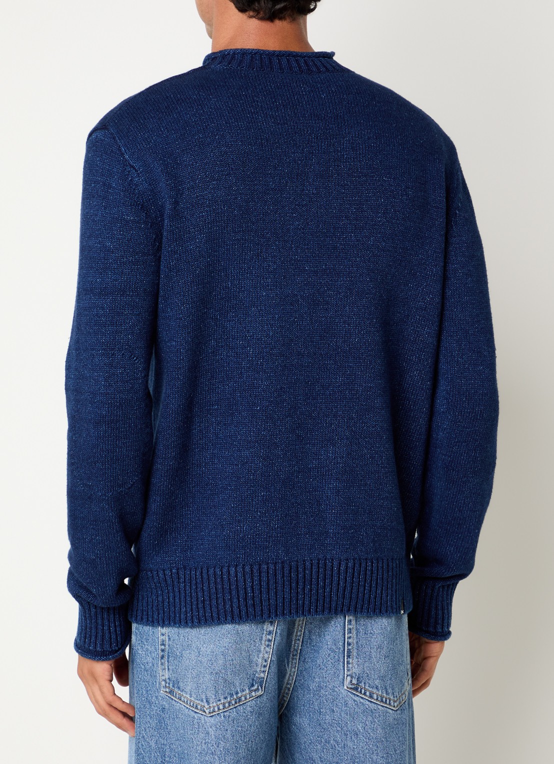 Denham Fijngebreide trui met logo - achterkant 2 donkerblauw