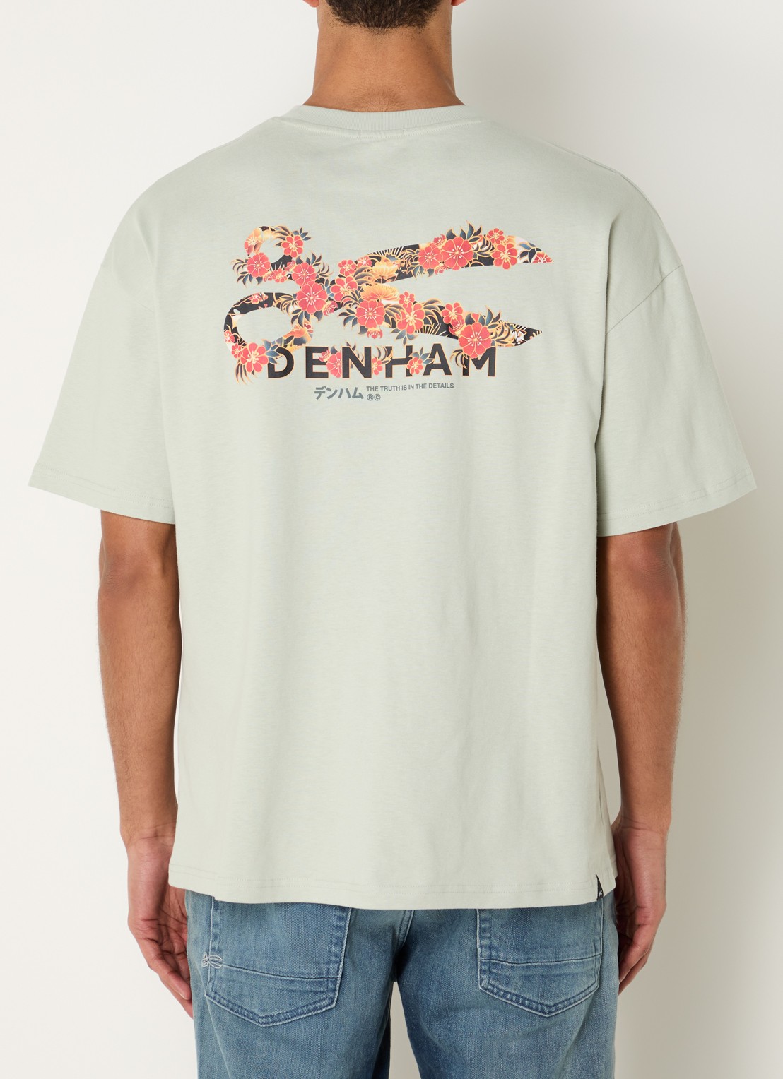 Denham Flowy T-shirt met logo- en backprint - detail 3 lindegroen
