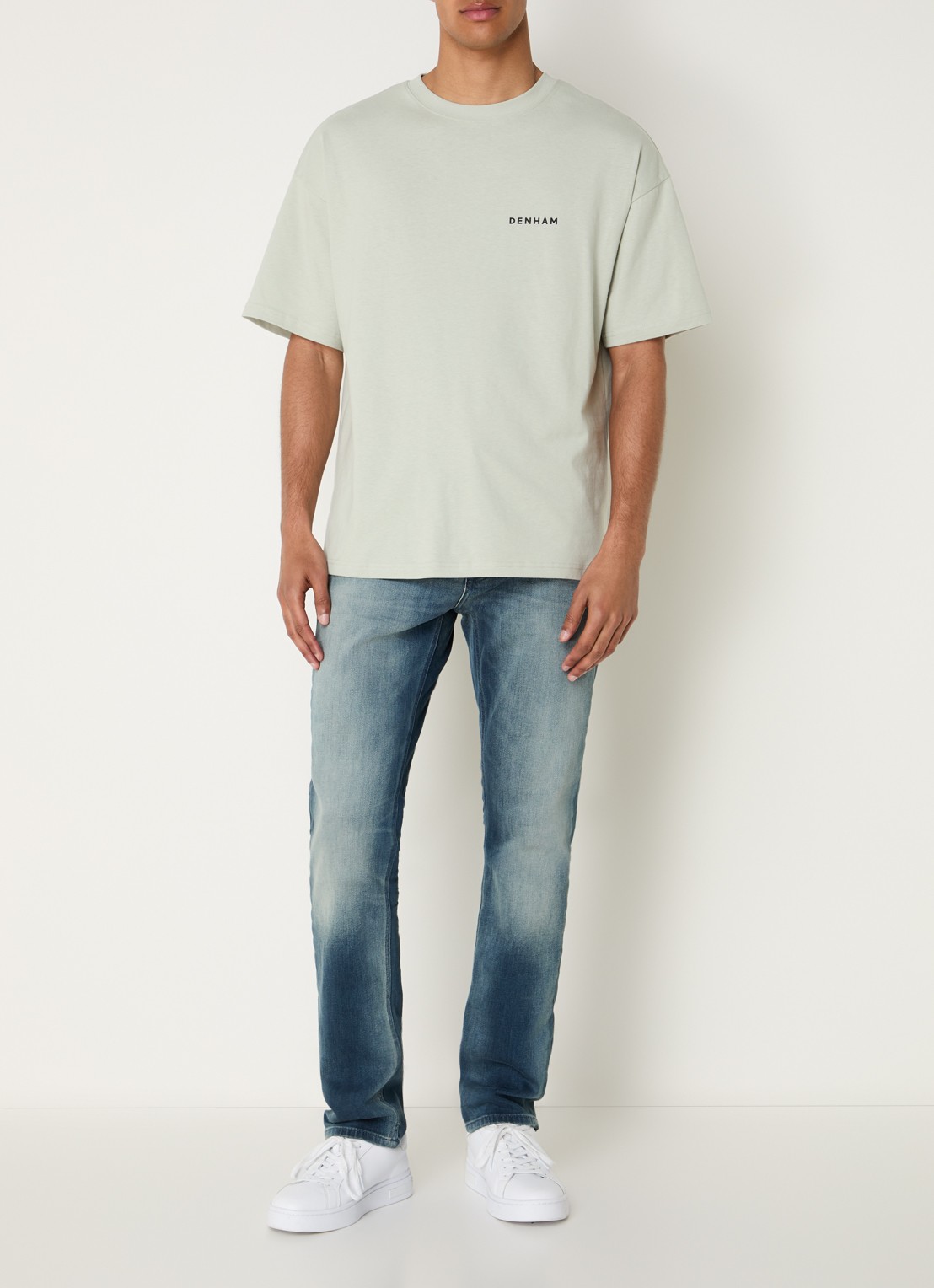 Denham Flowy T-shirt met logo- en backprint - voorkant 2 lindegroen