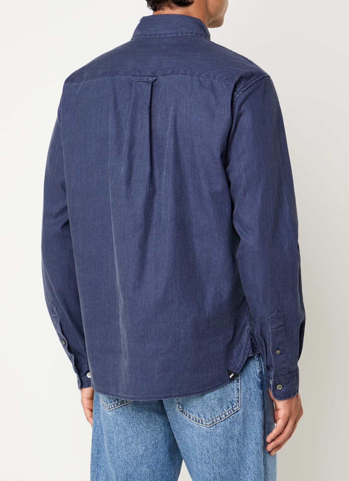 Denham Grid regular fit overhemd met borstzak - achterkant 3 donkerblauw