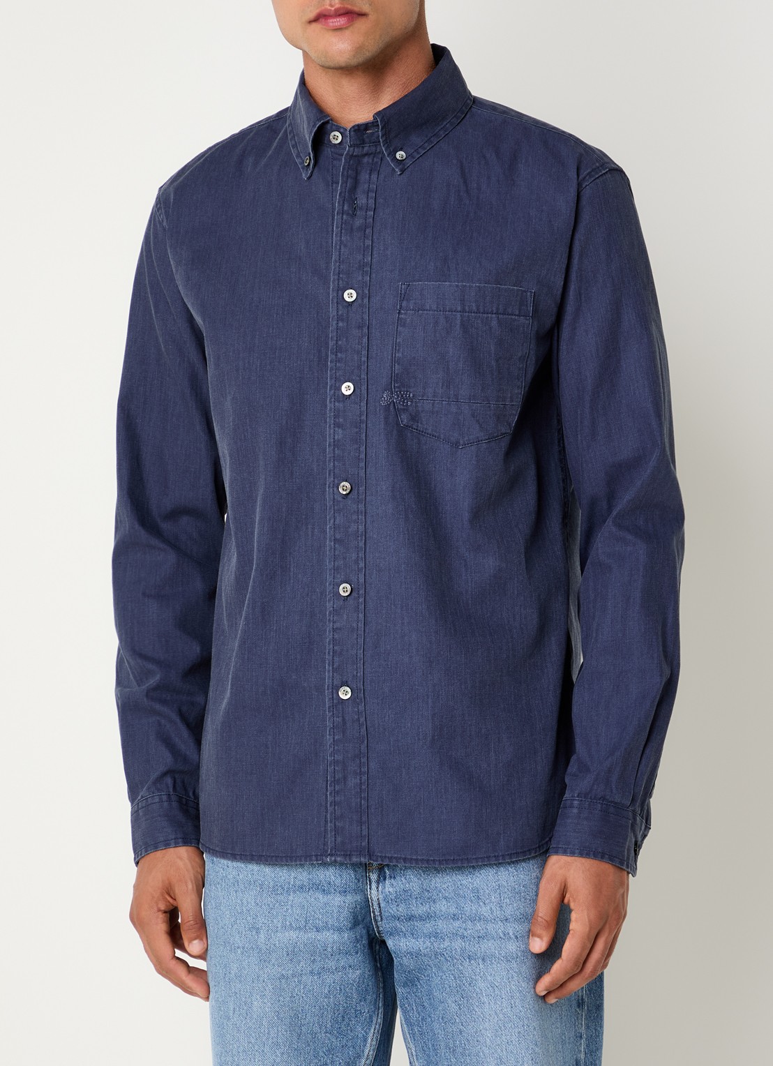 Denham Grid regular fit overhemd met borstzak - detail 4 donkerblauw