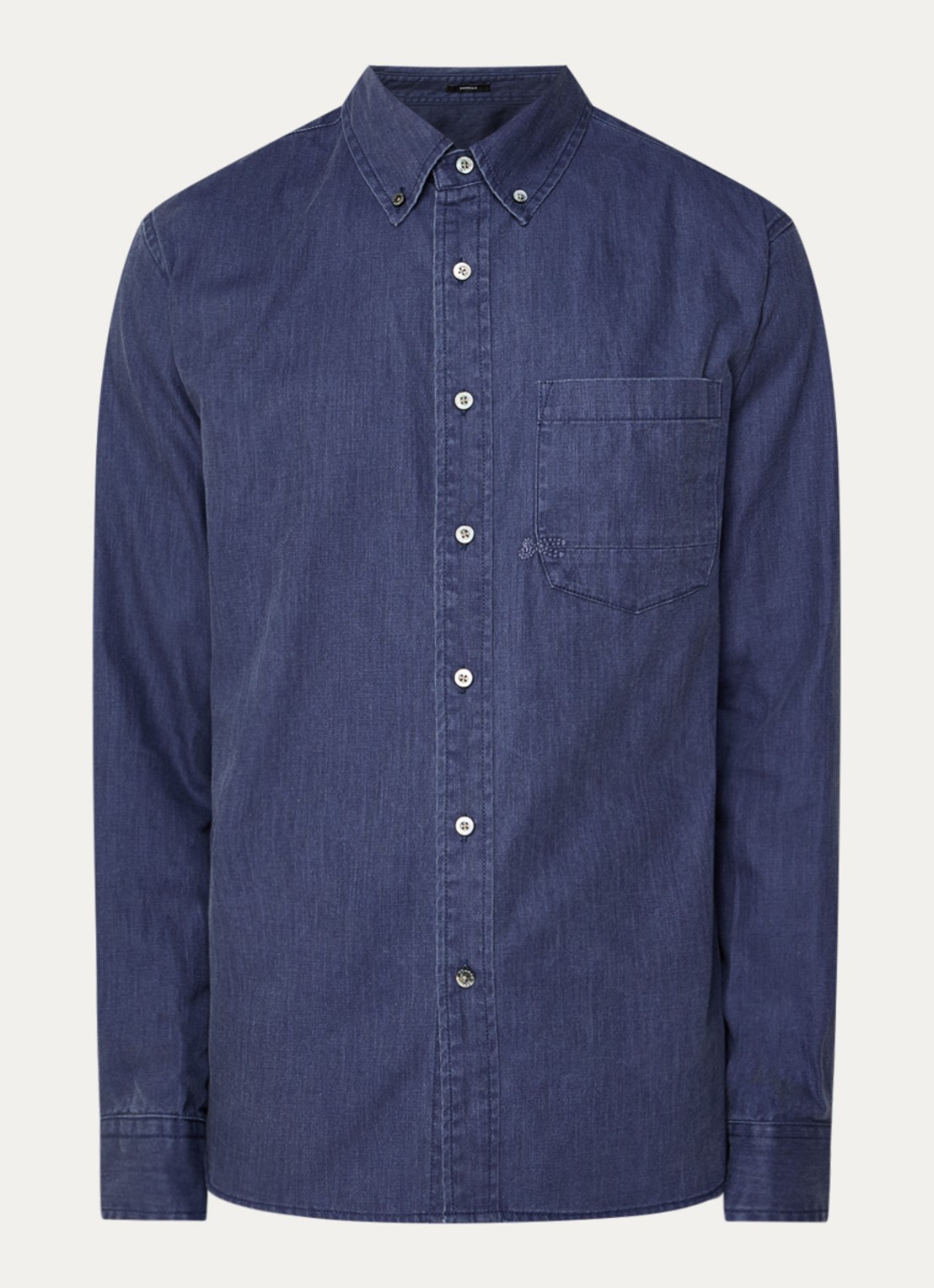 Denham Grid regular fit overhemd met borstzak - voorkant donkerblauw