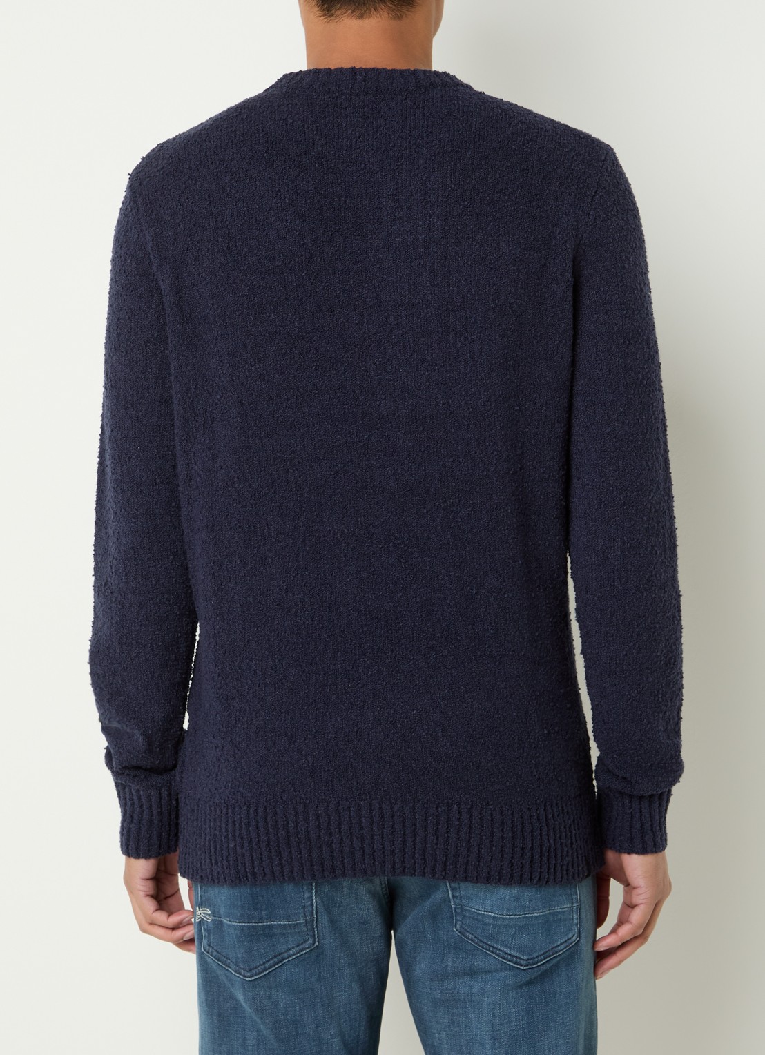 Denham Grofgebreide trui met ronde hals - achterkant 4 donkerblauw