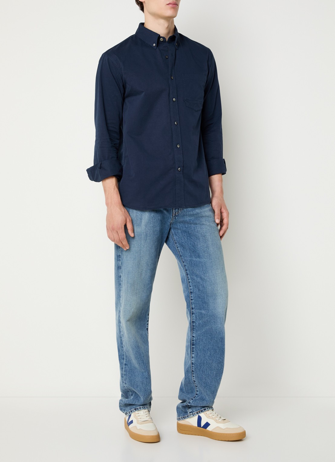 Denham Guilty regular fit overhemd met borstzak - voorkant 4 donkerblauw