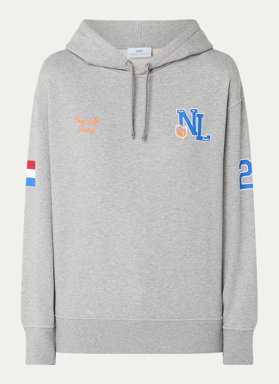 Denham Hoodie met logo- en backprint - voorkant grijsmele