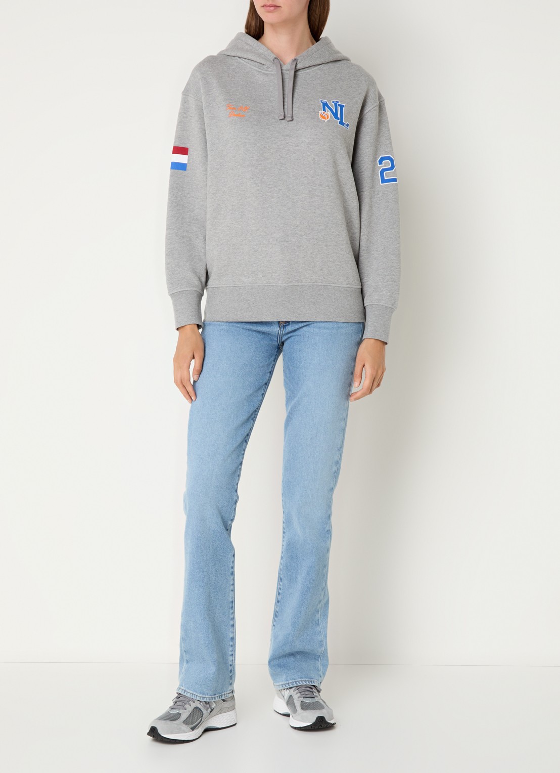 Denham Hoodie met logo- en backprint - voorkant 2 grijsmele