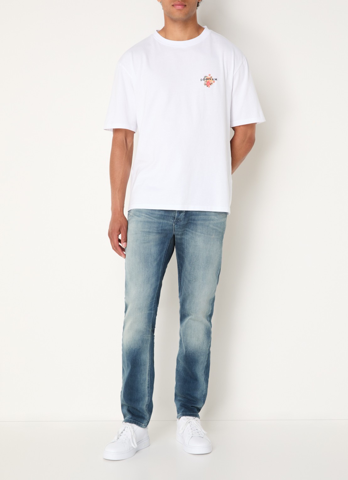 Denham Kansai T-shirt met logo- en backprint - voorkant 3 wit