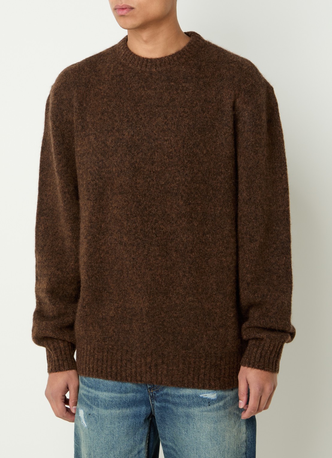 Denham Keagan grofgebreide trui in alpaca wolblend - detail bruin