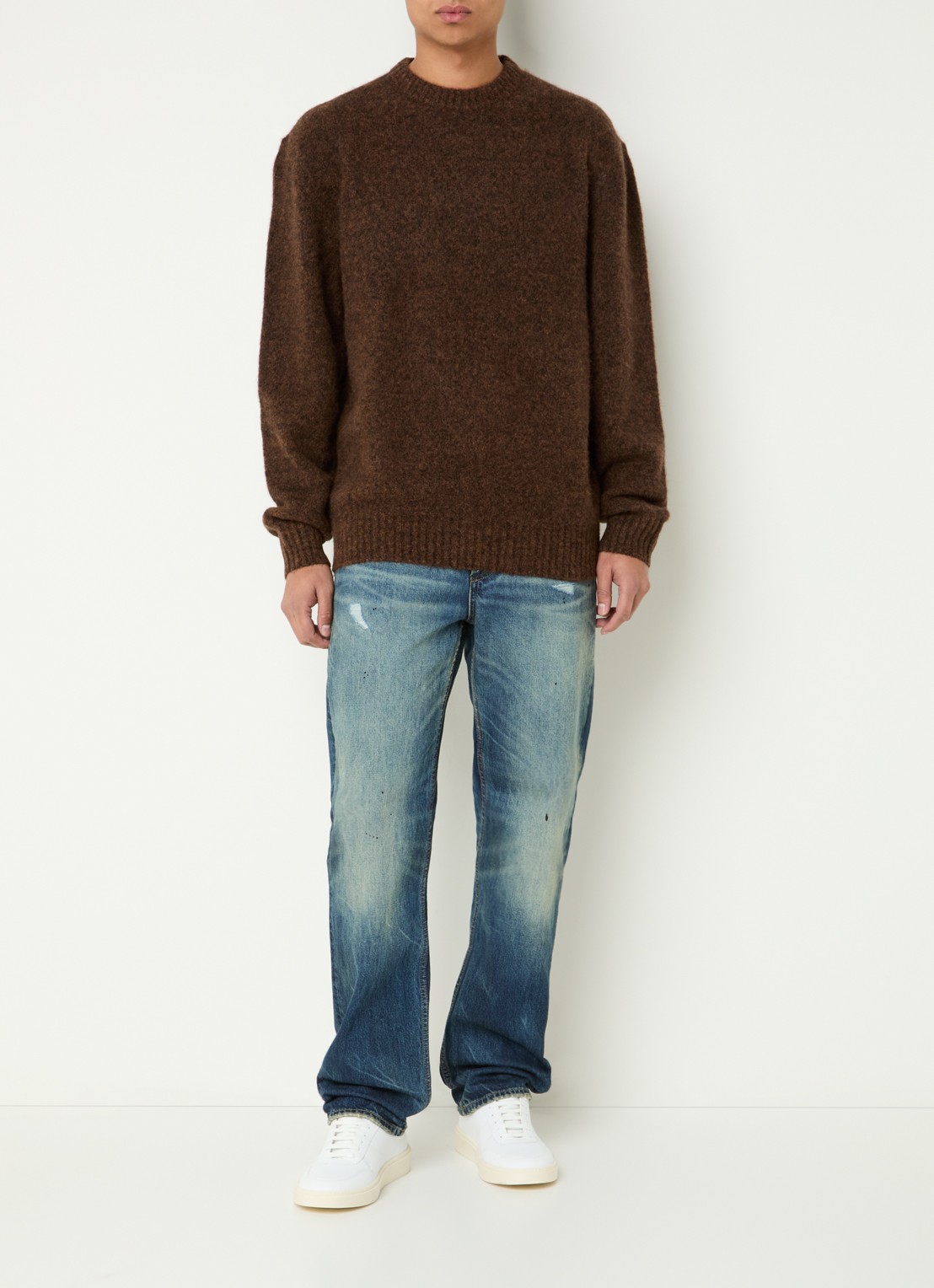 Denham Keagan grofgebreide trui in alpaca wolblend - voorkant 3 bruin