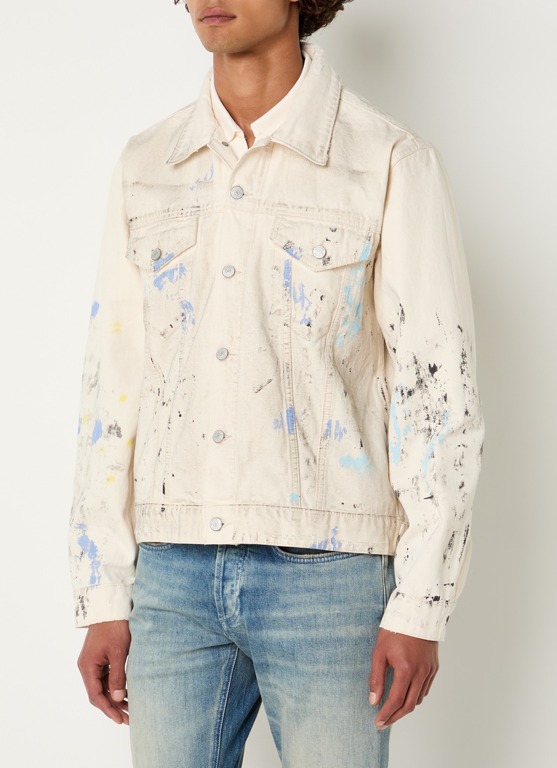 Denham London spijkerjas met verwassen afwerking - detail 4 gebroken wit