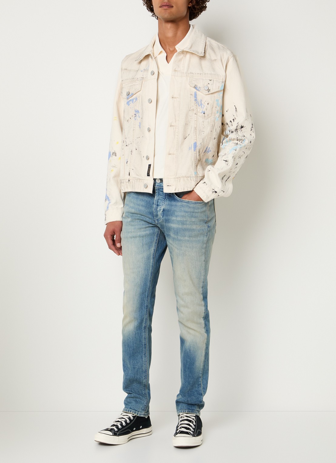 Denham London spijkerjas met verwassen afwerking - voorkant 3 gebroken wit