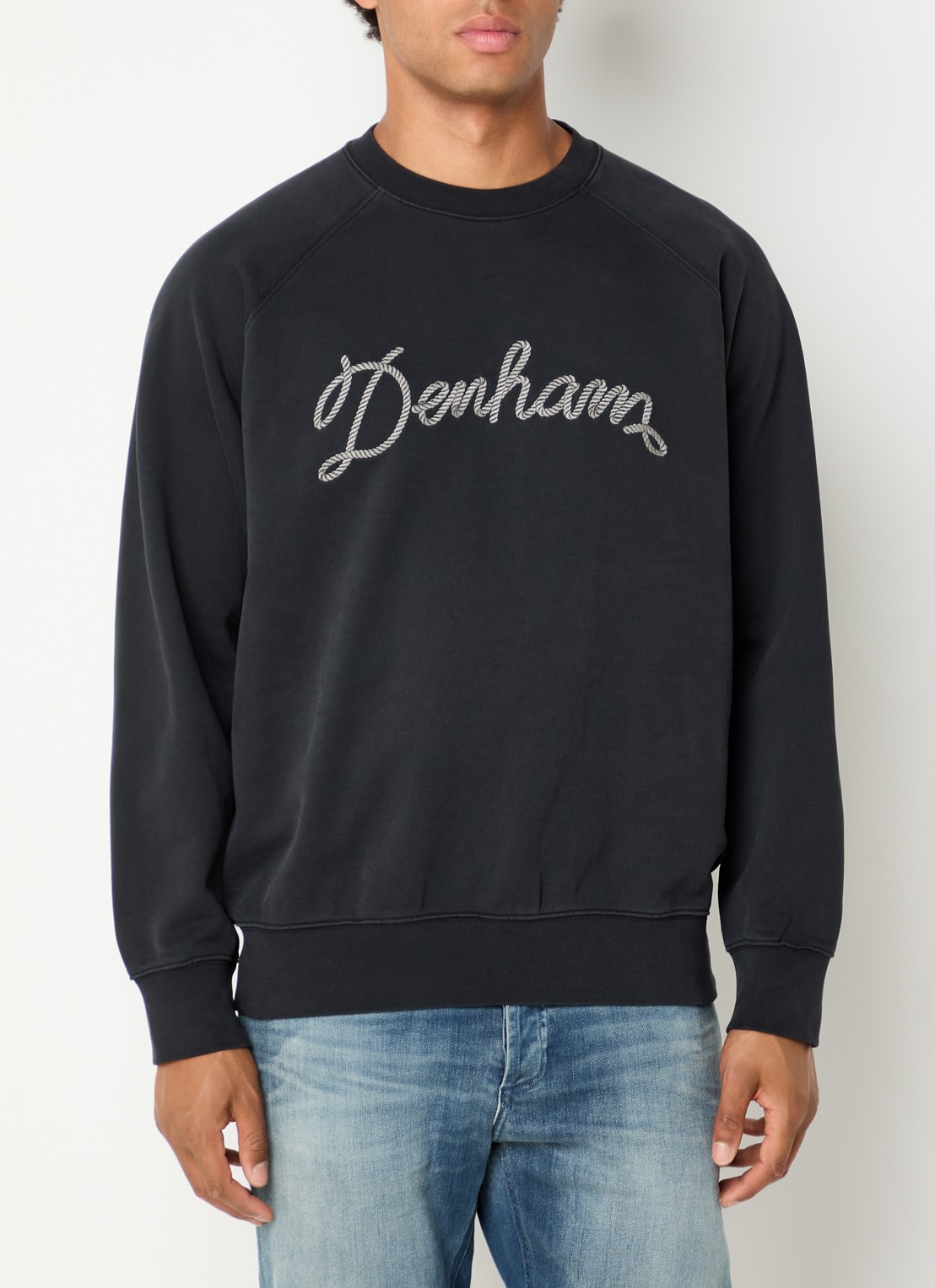 Denham Luke sweater met logoprint - detail 4 antraciet