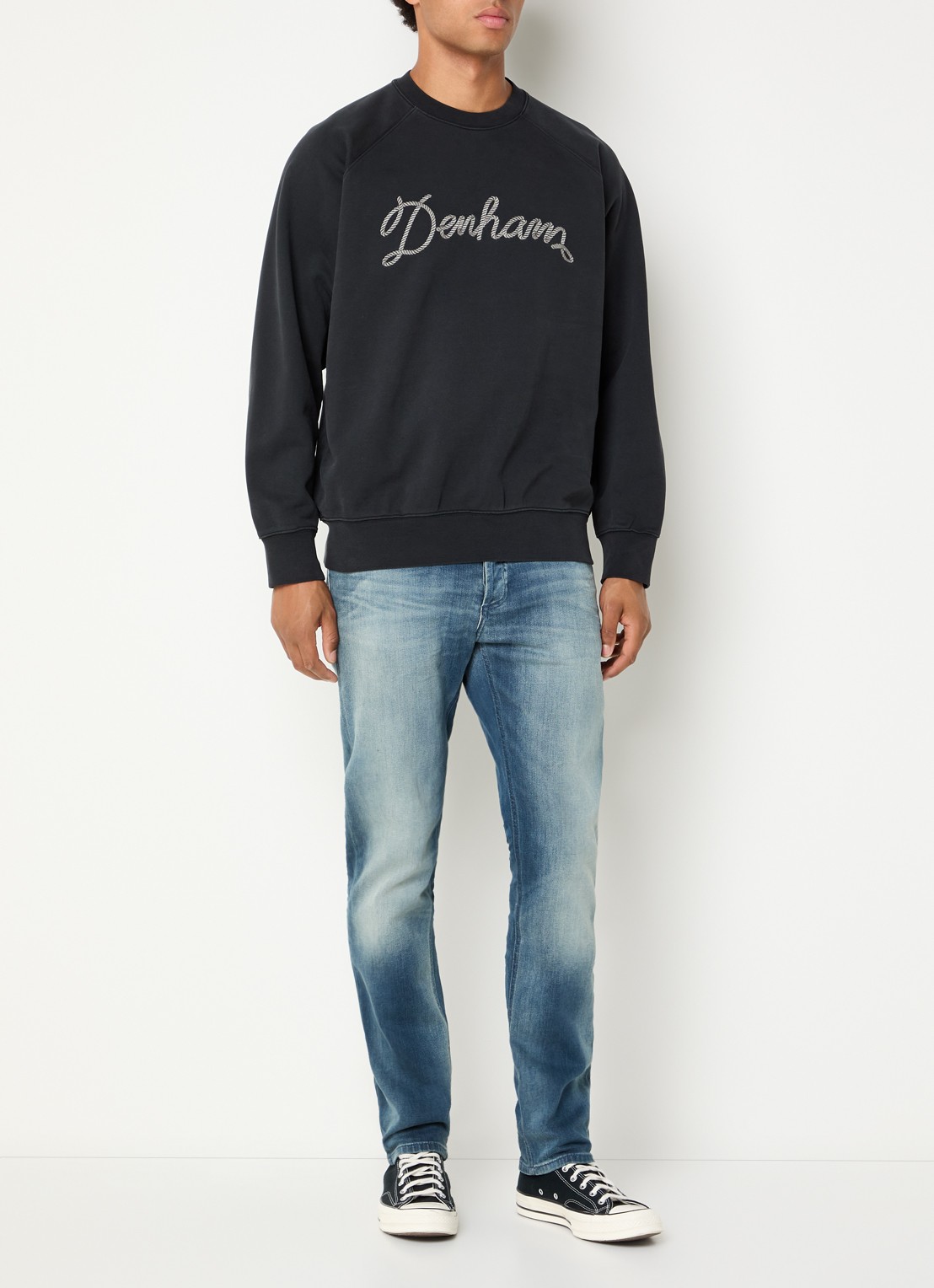 Denham Luke sweater met logoprint - voorkant 3 antraciet