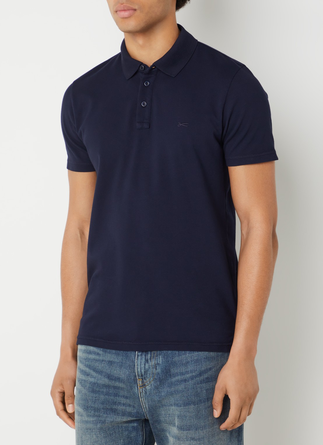Denham Lupo polo van piqué katoen met logoborduring - detail donkerblauw