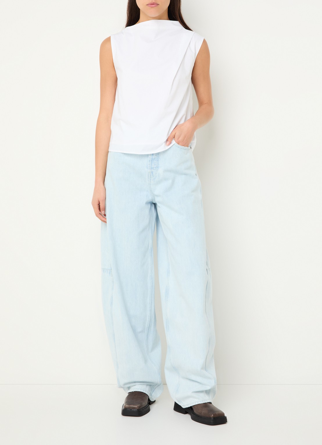 Denham Maki high waist wide leg jeans met lichte wassing  - voorkant 5 indigo