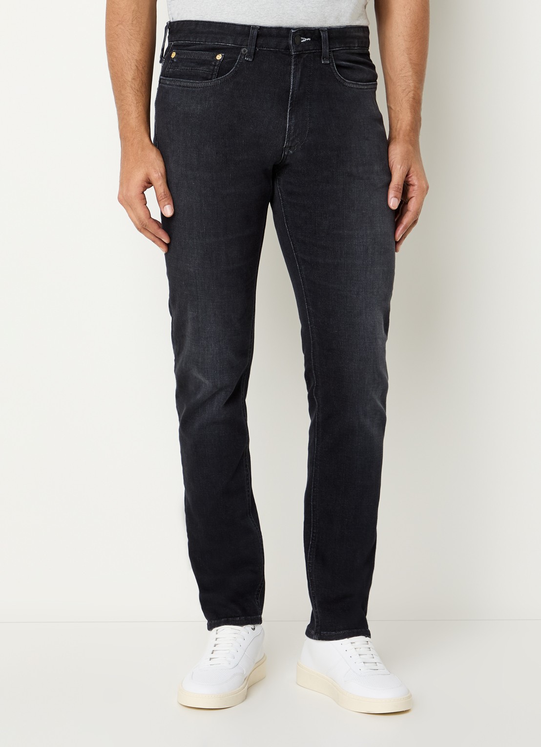 Denham Razor slim fit jeans met gekleurde wassing - detail 4 antraciet