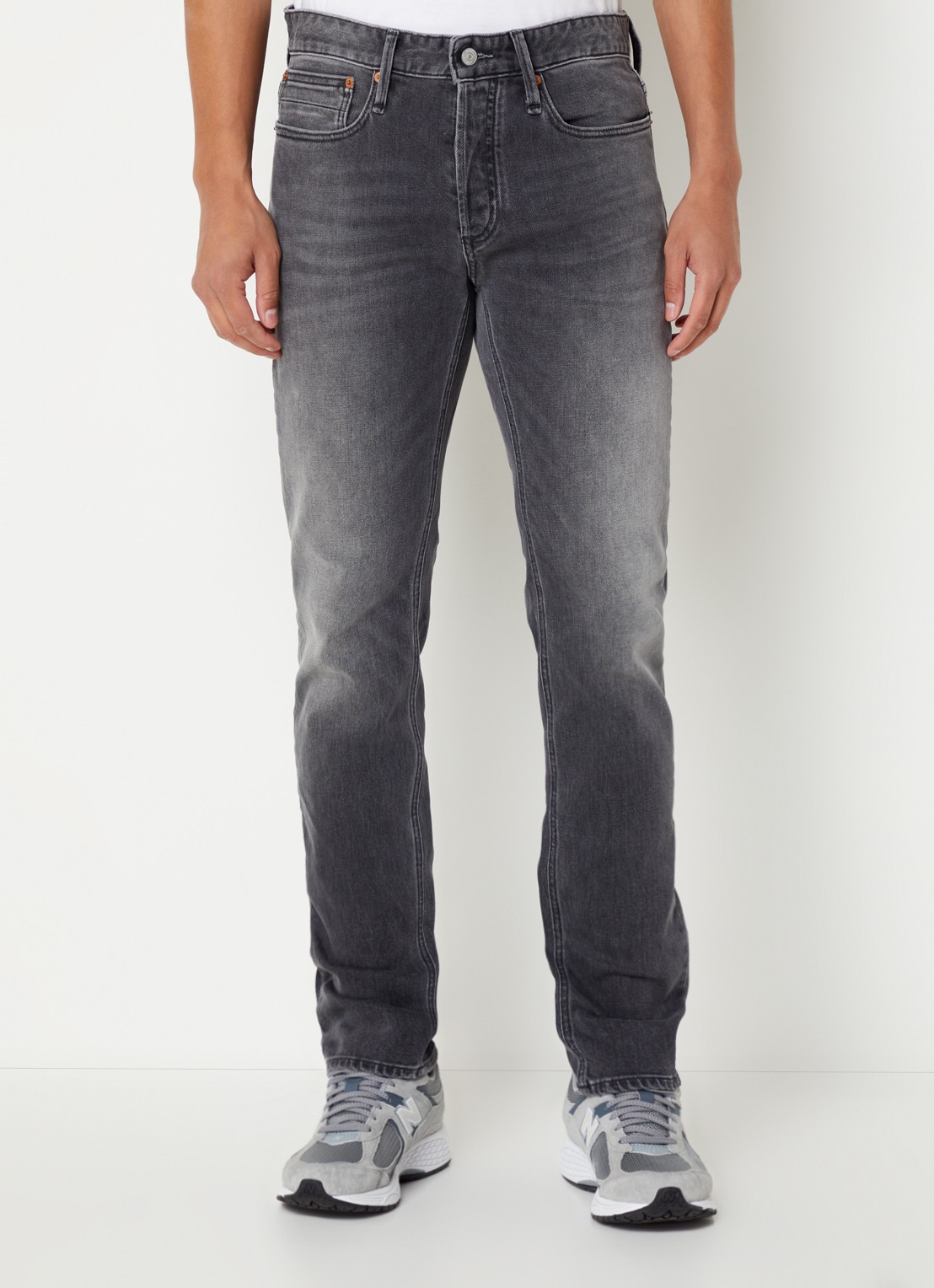 Denham Razor slim fit jeans met gekleurde wassing - detail 4 donkergrijs