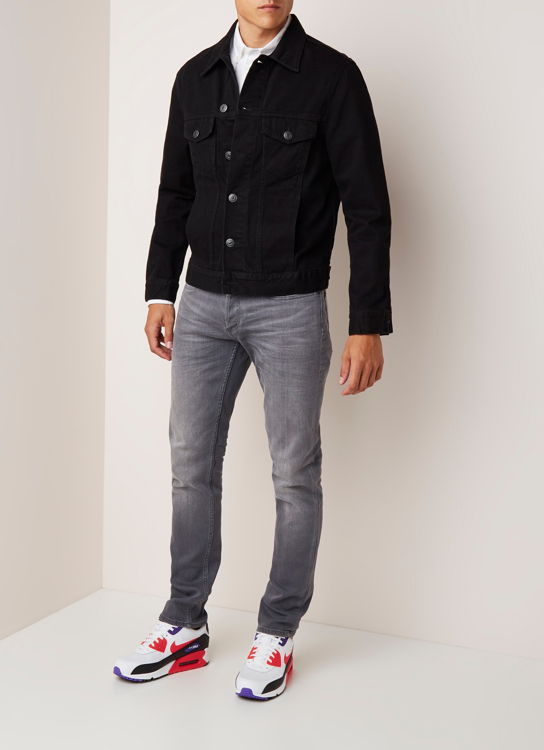 Denham Razor slim fit jeans met stretch - voorkant 3 middengrijs