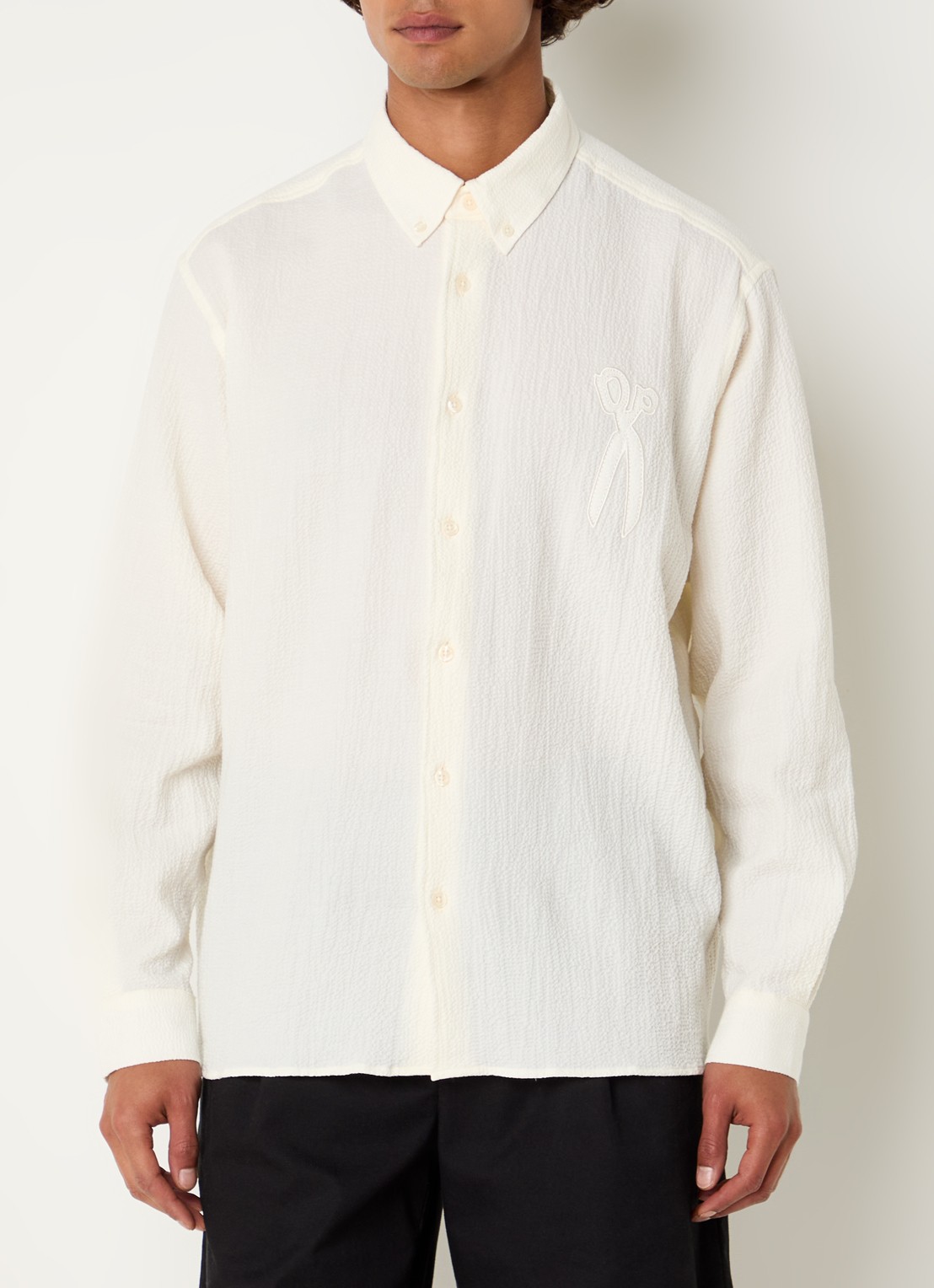 Denham Regular fit overhemd met logoborduring - detail 2 creme