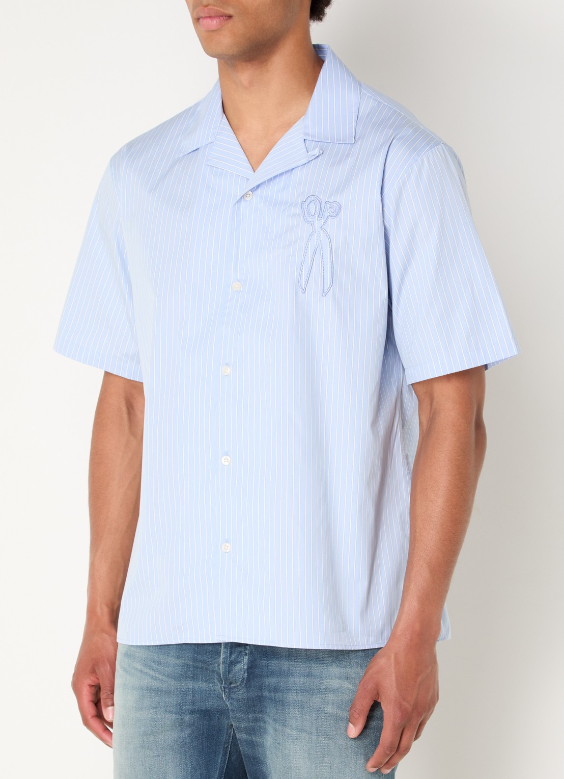 Denham Regular fit overhemd met streepprint en logoborduring - detail blauwgrijs