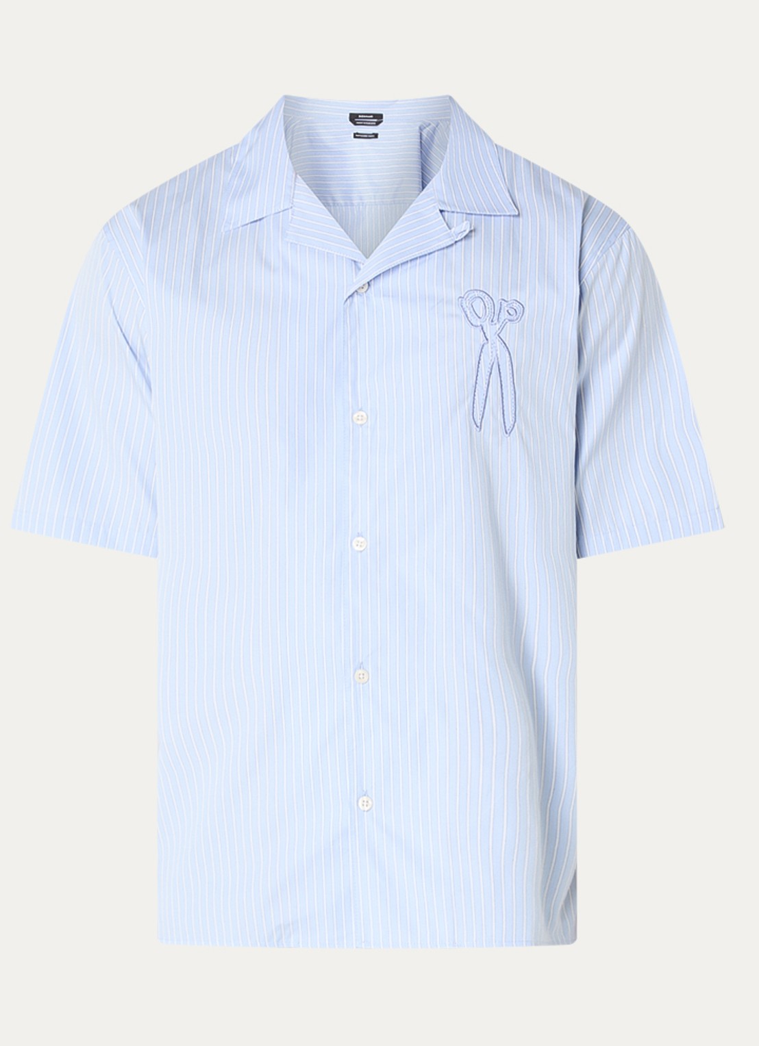 Denham Regular fit overhemd met streepprint en logoborduring - voorkant 3 blauwgrijs