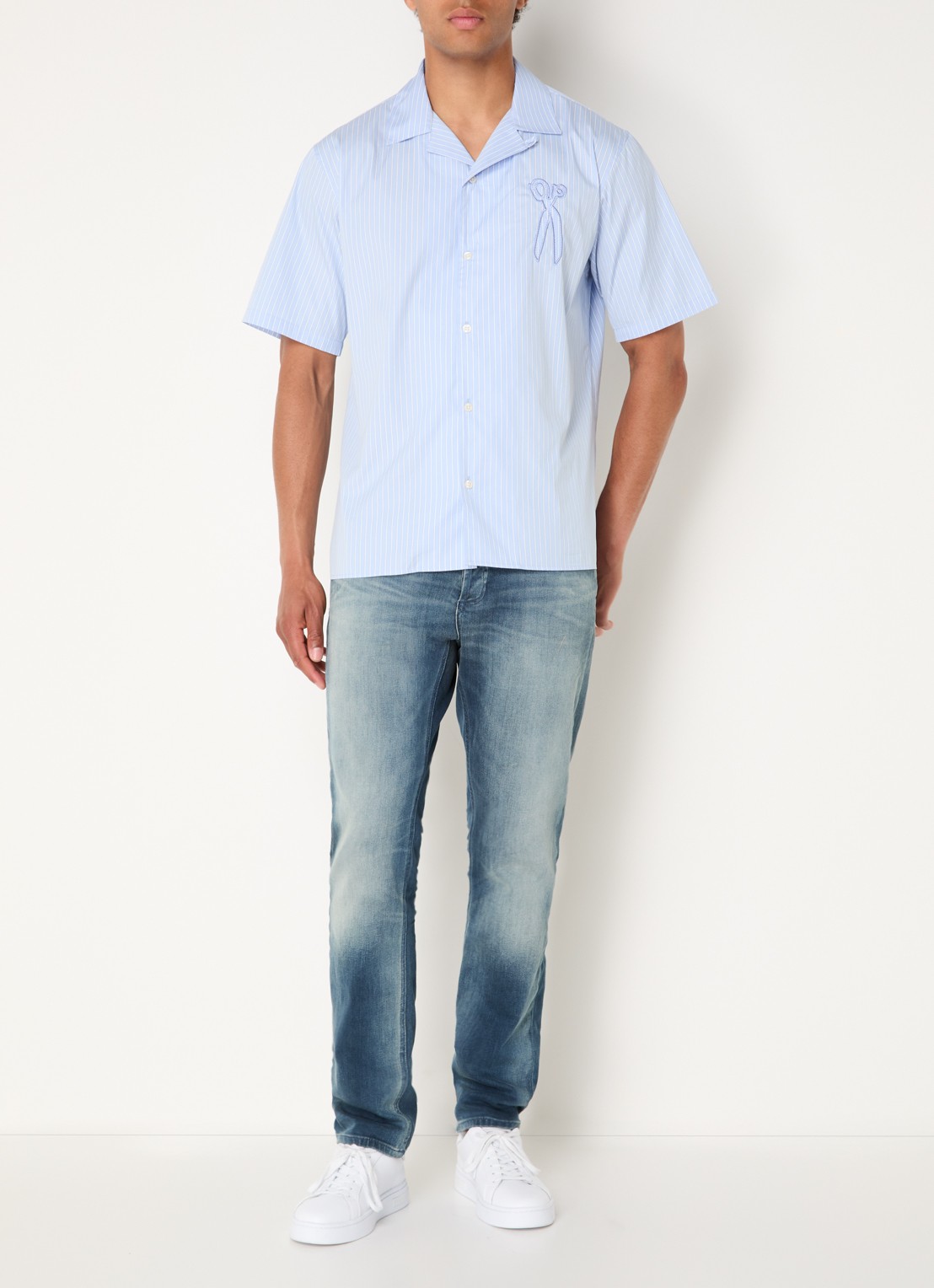 Denham Regular fit overhemd met streepprint en logoborduring - voorkant 4 blauwgrijs
