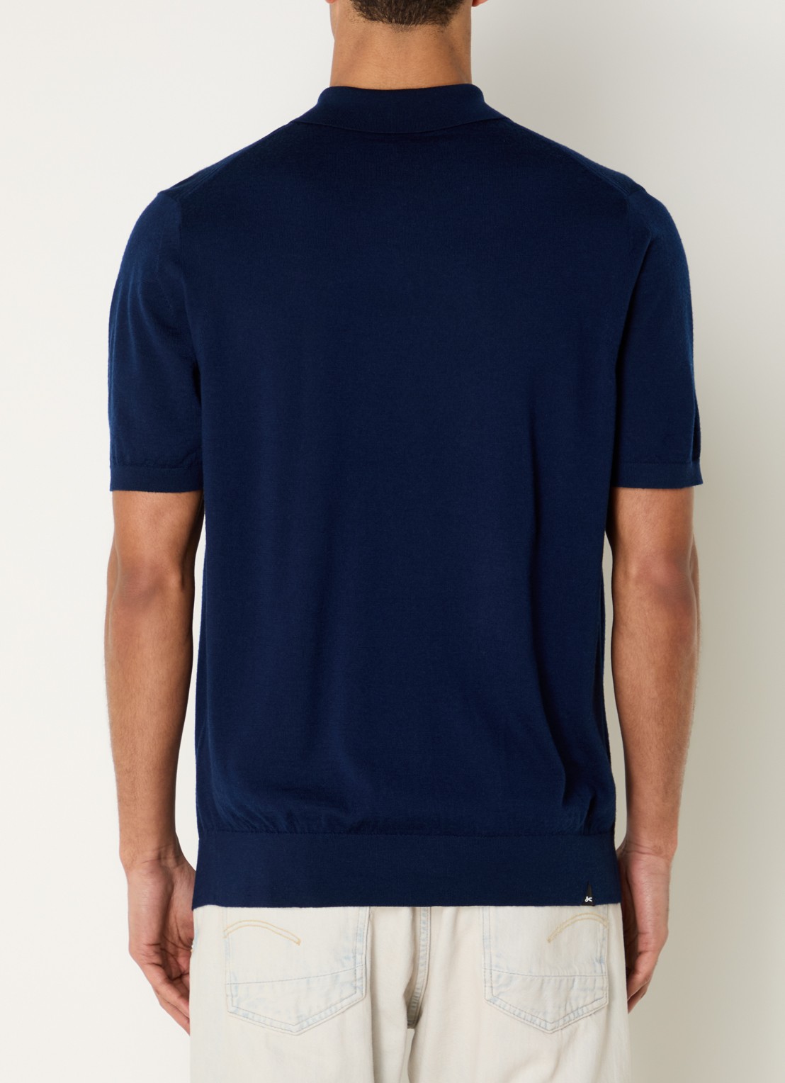 Denham Regular fit polo van wol met logoborduring - achterkant 3 donkerblauw