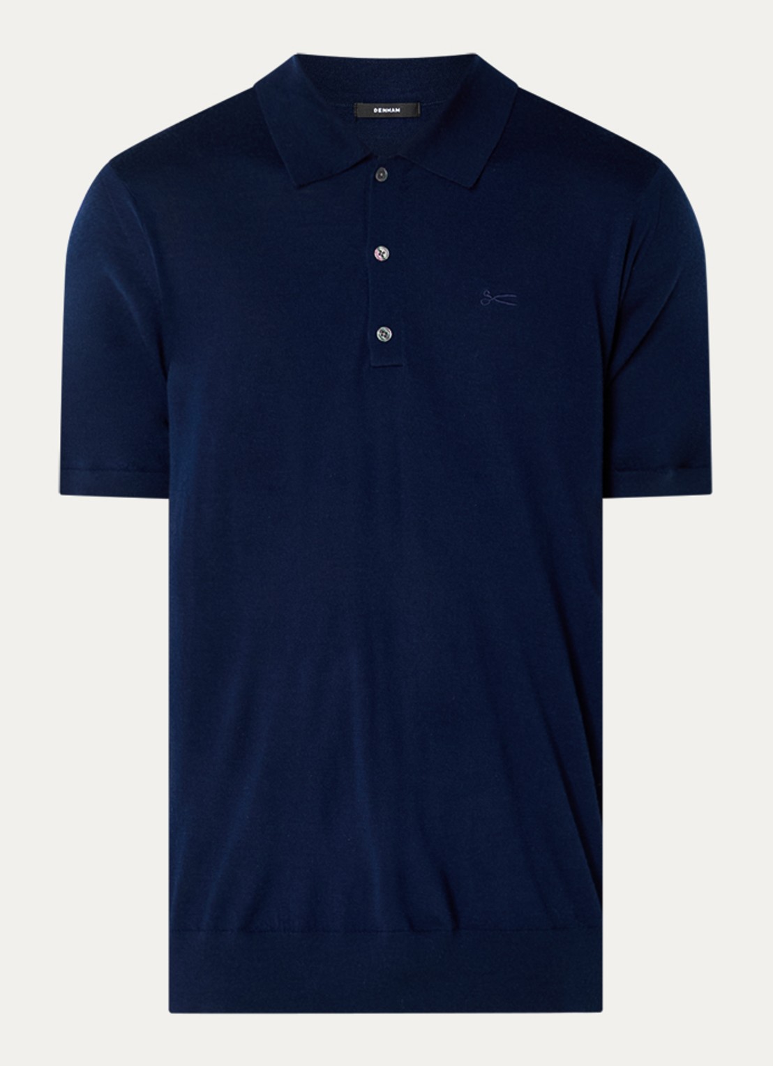 Denham Regular fit polo van wol met logoborduring - voorkant donkerblauw