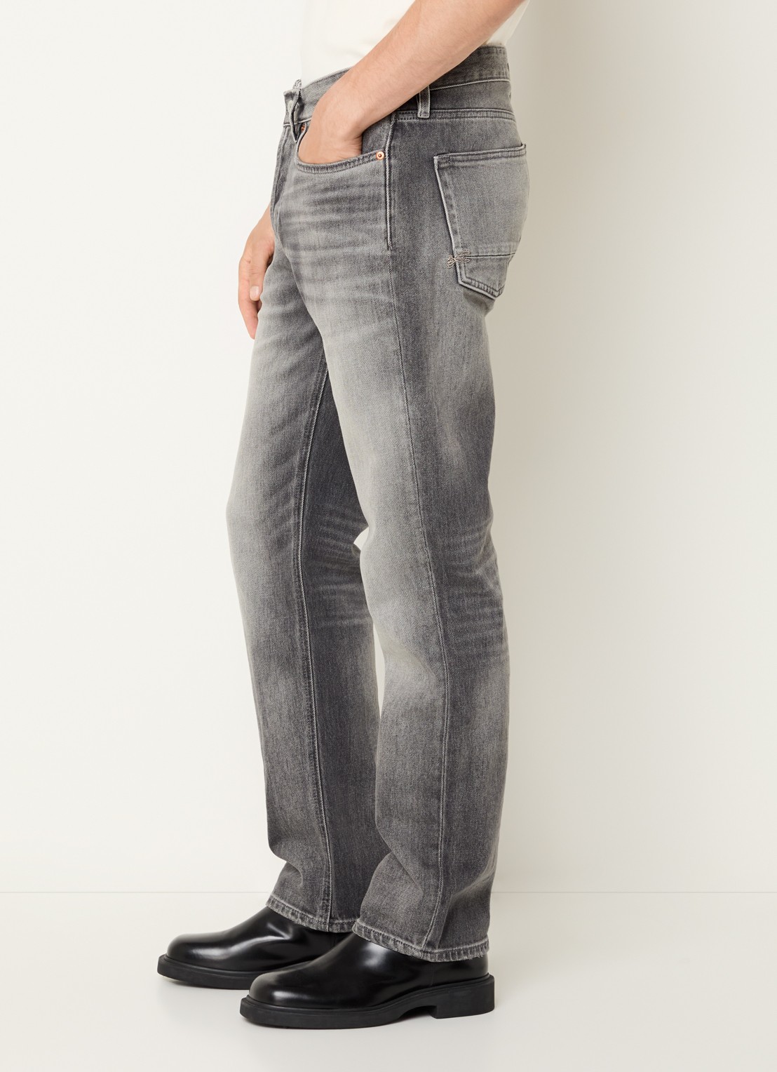 Denham Ridge slim fit jeans met gekleurde wassing  - detail 4 grijs