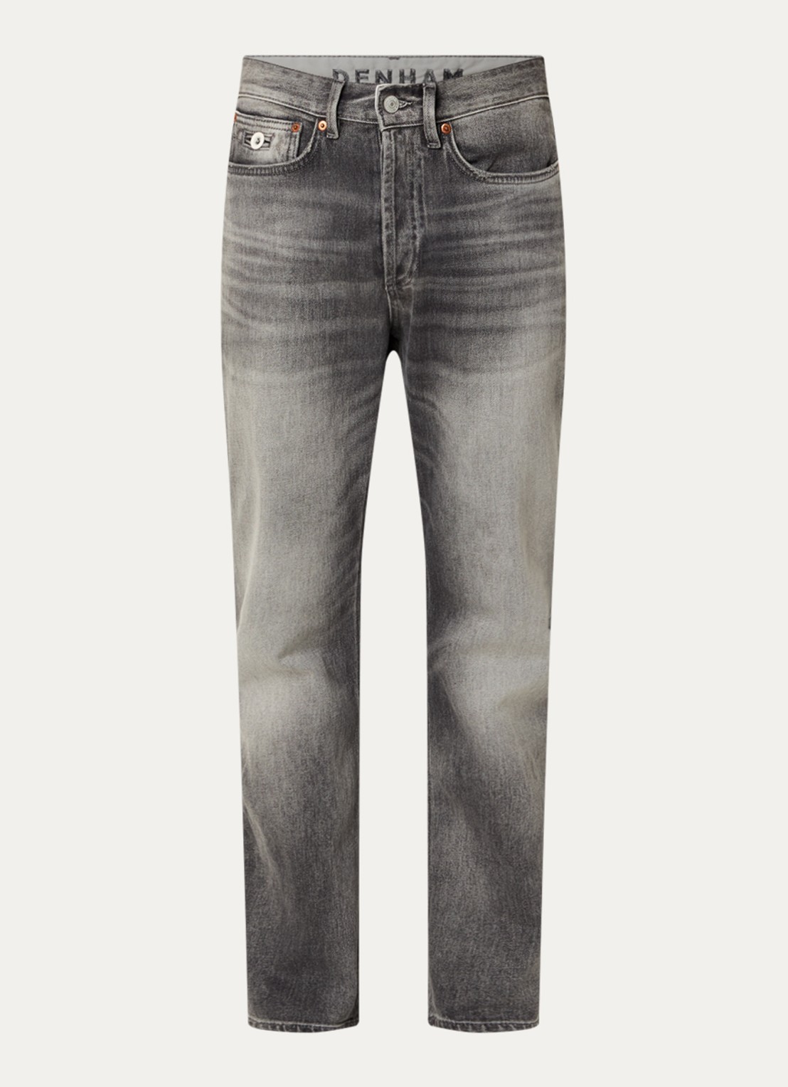 Denham Ridge slim fit jeans met gekleurde wassing  - voorkant grijs