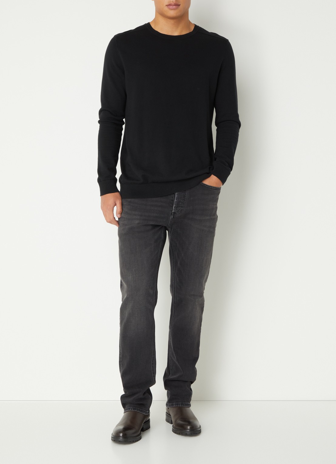 Denham Ridge straight leg jeans met gekleurde wassing - voorkant 3 zwart