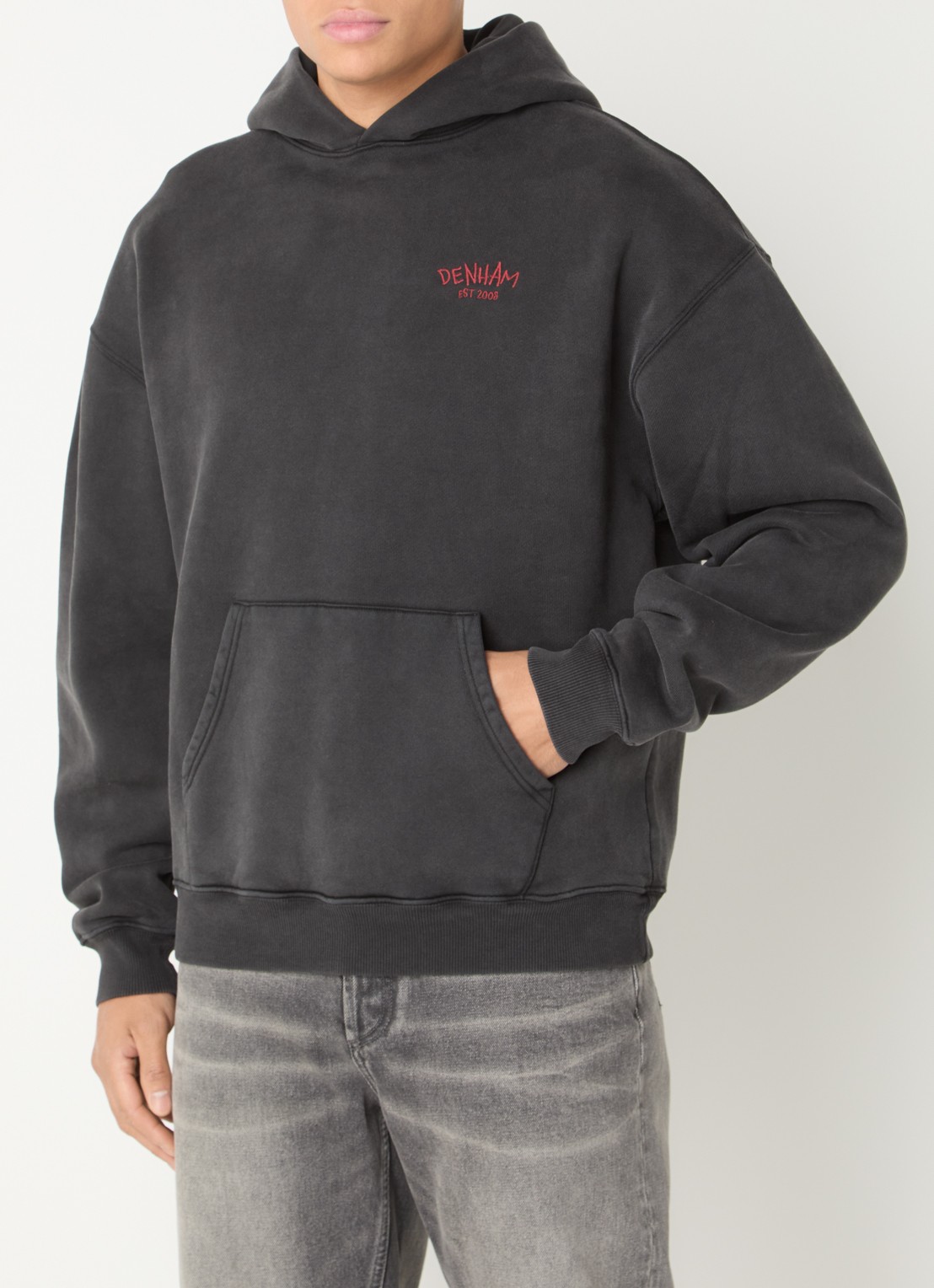 Denham Rose hoodie met logo- en backprint - achterkant antraciet