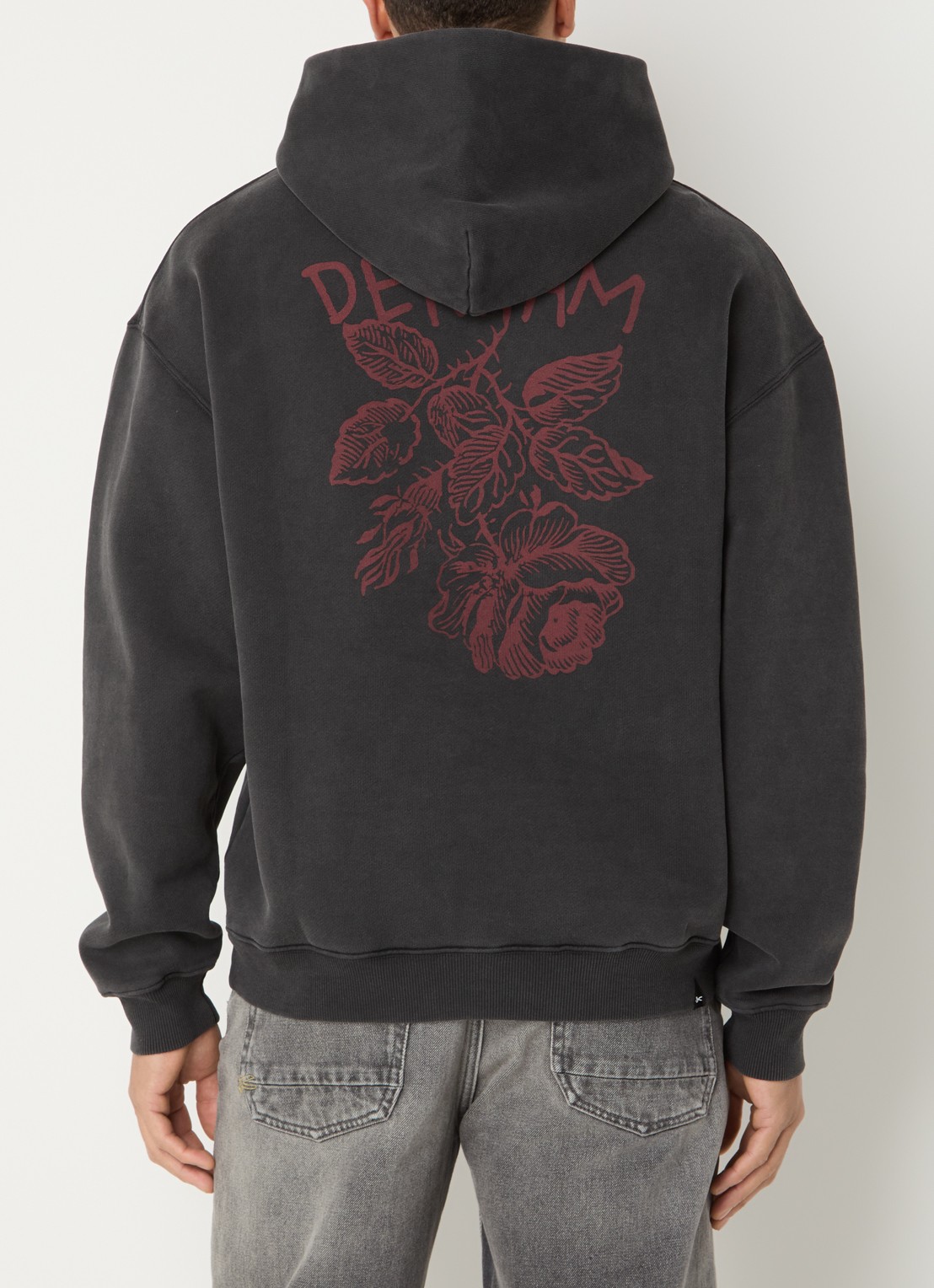 Denham Rose hoodie met logo- en backprint - detail 2 antraciet