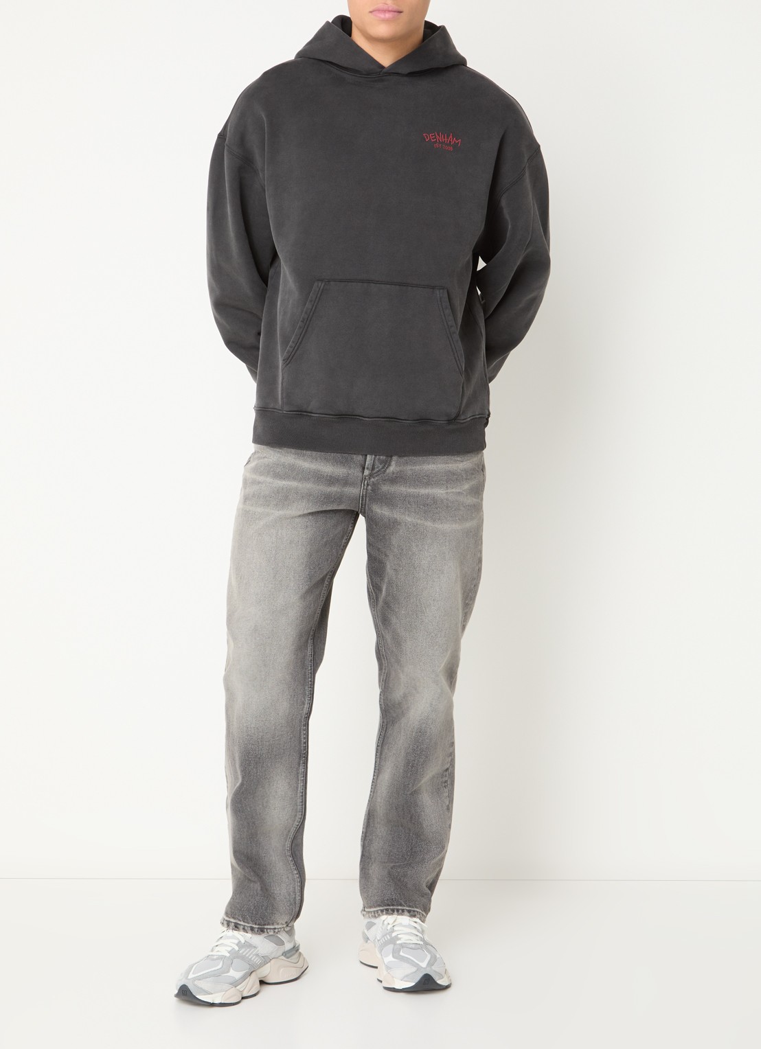Denham Rose hoodie met logo- en backprint - voorkant 5 antraciet