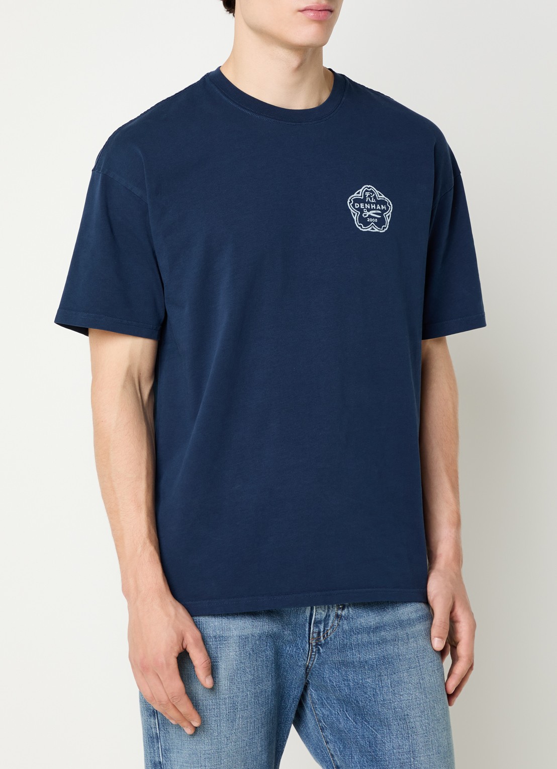 Denham Sake T-shirt met logo- en backprint - achterkant 4 donkerblauw