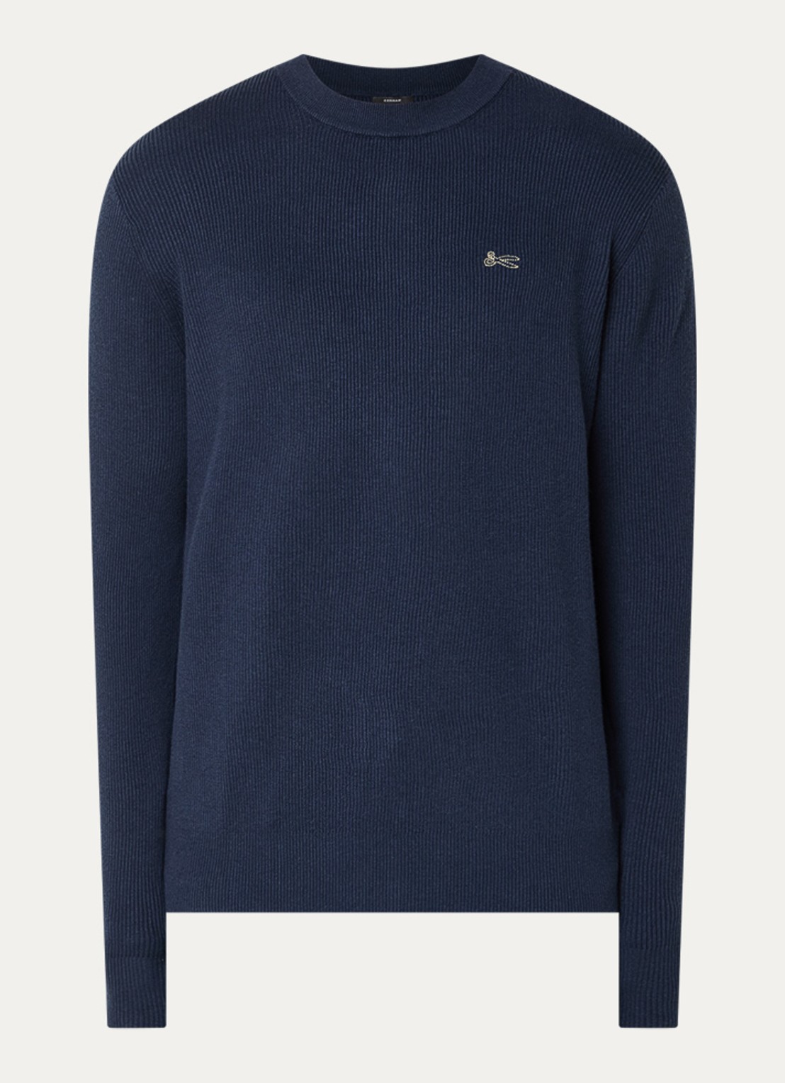 Denham Scissor fijngebreide trui met logoborduring - voorkant donkerblauw