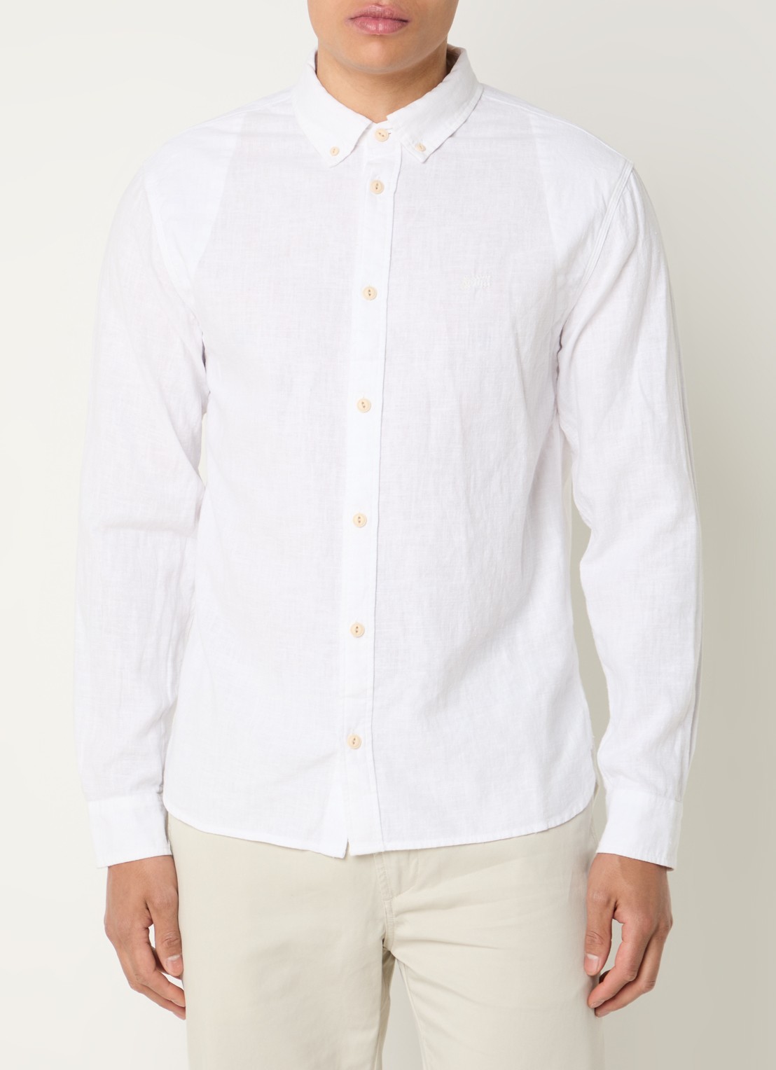 Denham Scissor regular fit overhemd in linnenblend - detail 3 wit