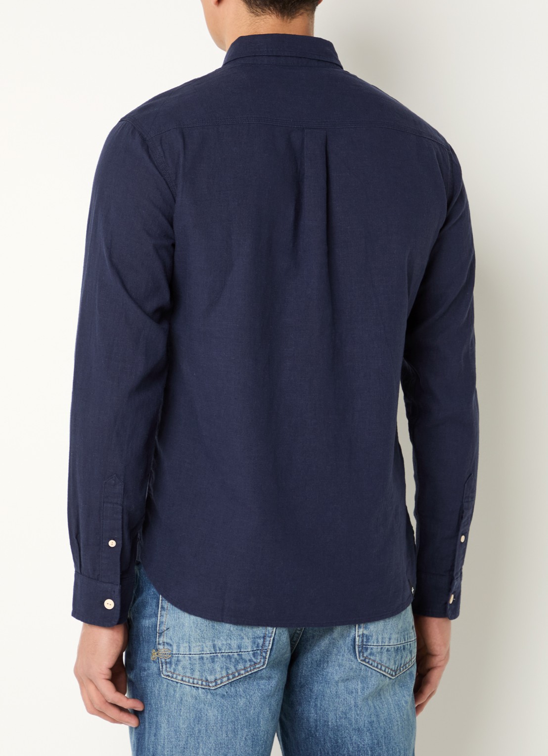 Denham Scissor regular fit overhemd in linnenblend - achterkant donkerblauw