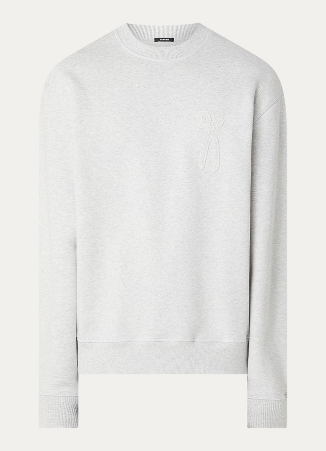 Denham Scissor sweater met logoborduring - voorkant 2 grijsmele