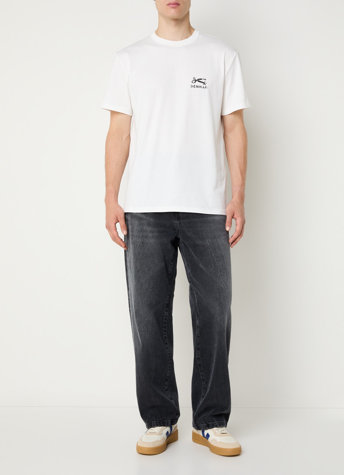 Denham Shot T-shirt met logo- en backprint - voorkant 3 wit