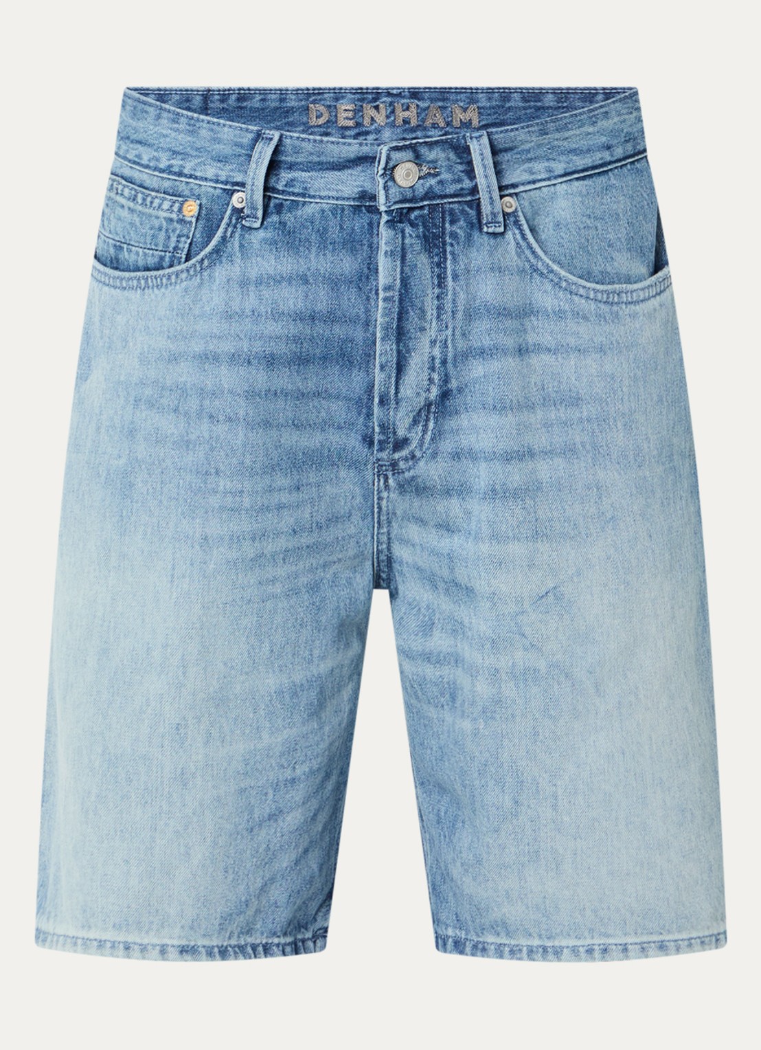 Denham Straight fit korte broek van denim met steekzakken - voorkant lichtblauw