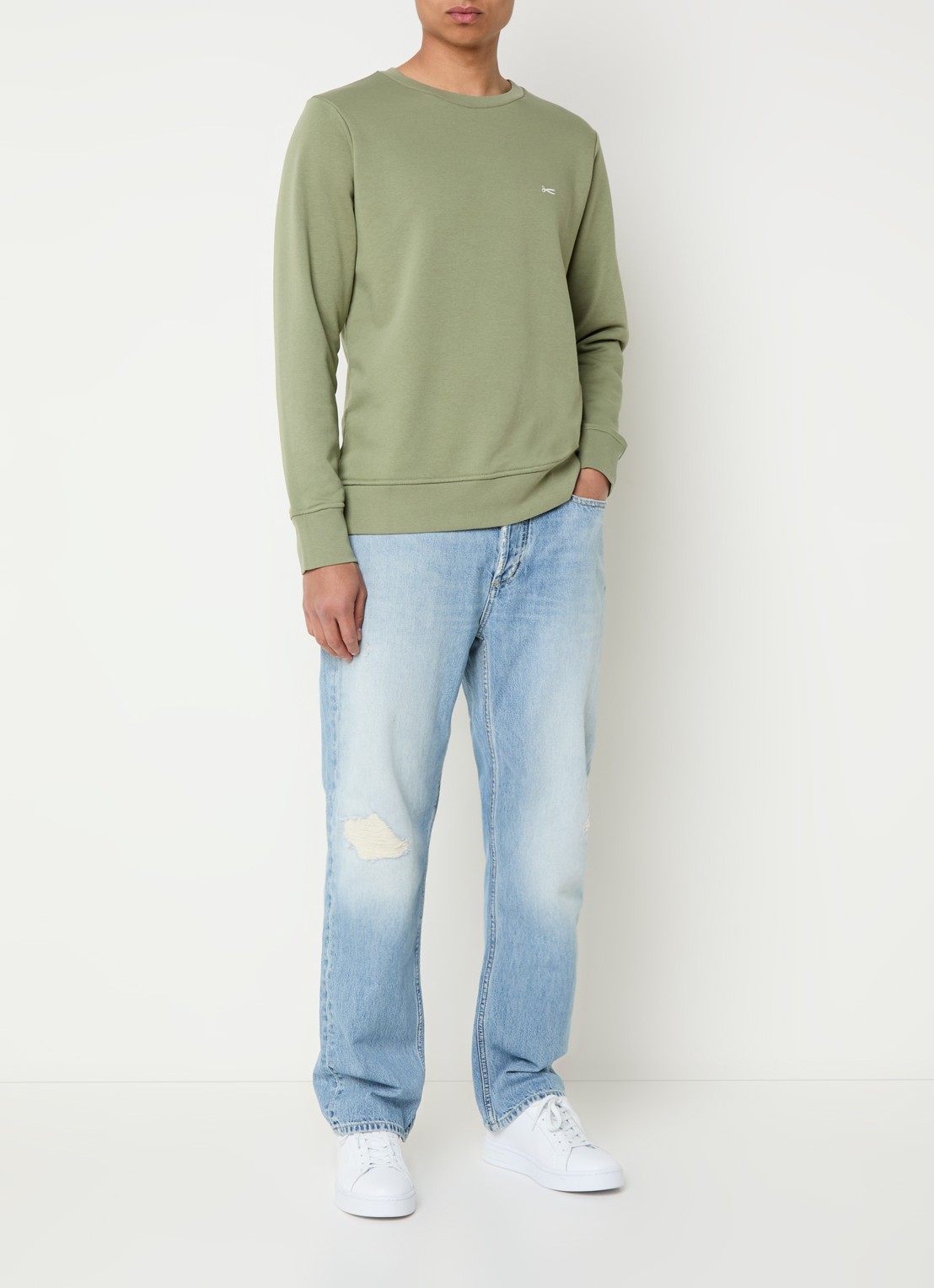 Denham Sweater met logo - voorkant 2 bronsgroen