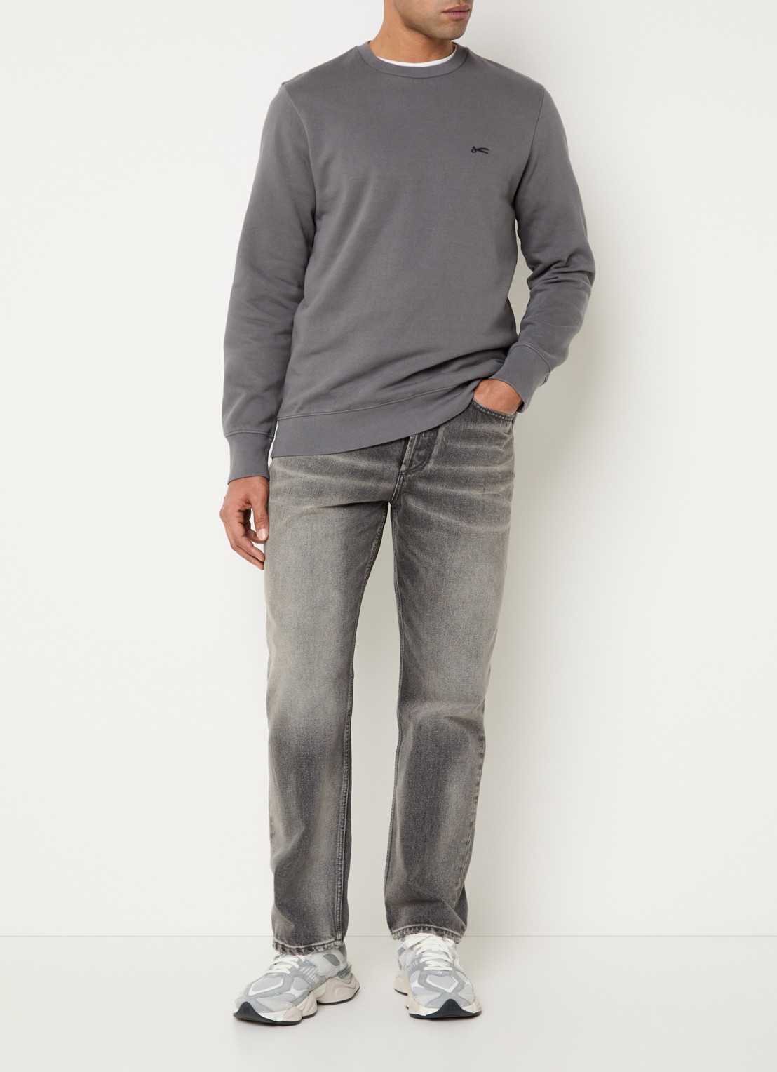Denham Sweater met logoborduring - voorkant 2 grijs