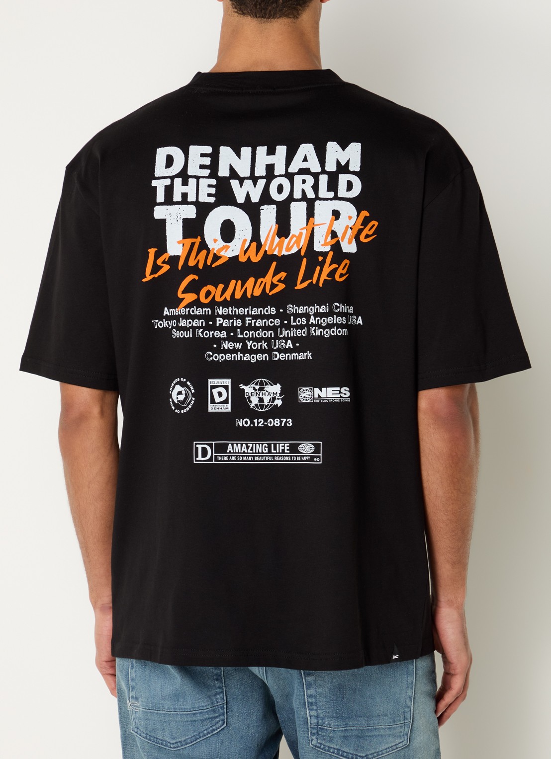 Denham T-shirt met logo- en backprint - detail 2 zwart