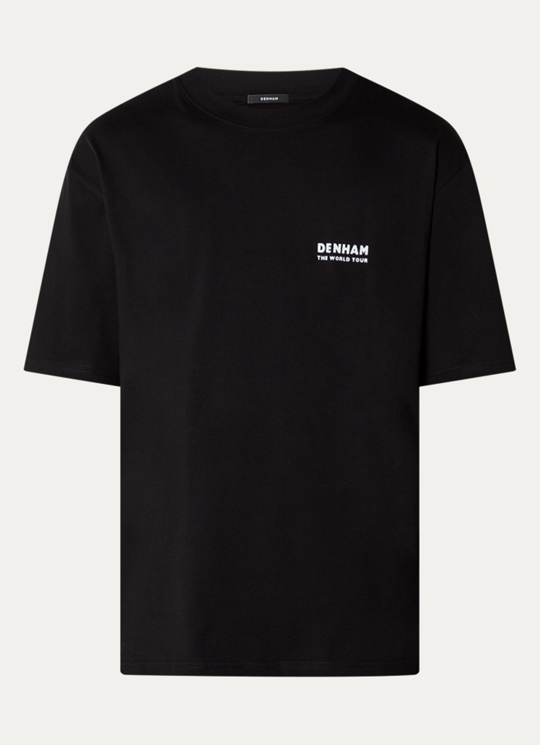 Denham T-shirt met logo- en backprint - voorkant 3 zwart
