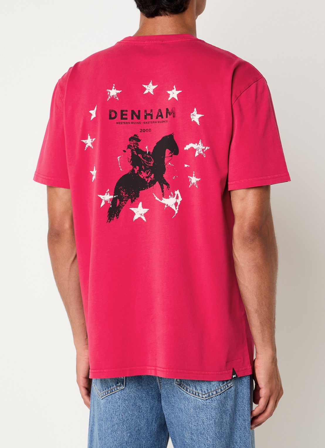 Denham T-shirt met logo- en backprint - detail 3 rood