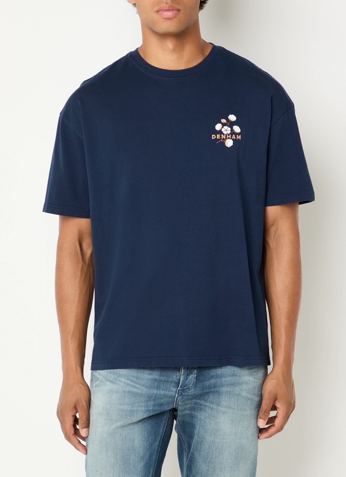 Denham T-shirt met logoprint - detail 4 donkerblauw
