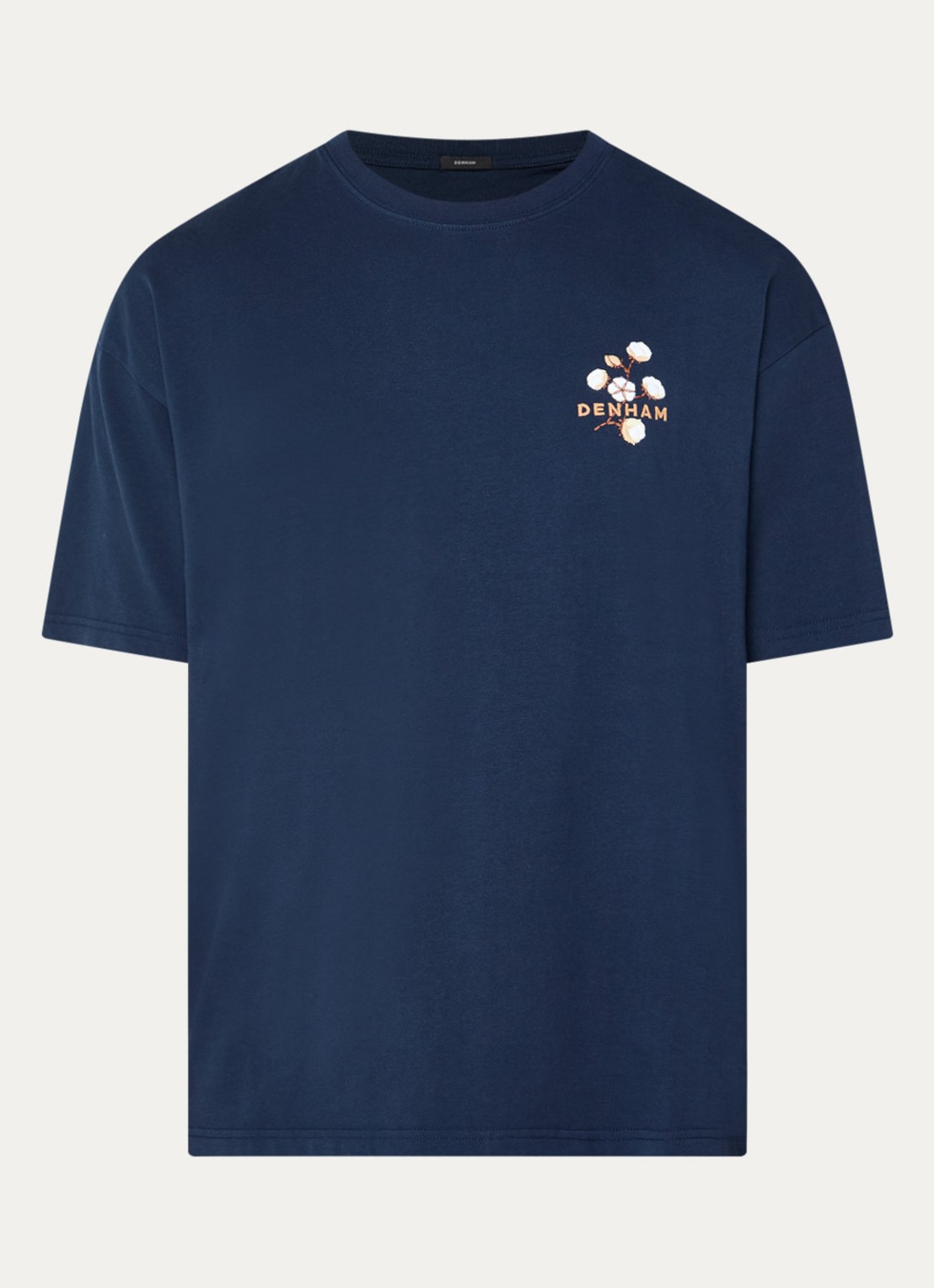 Denham T-shirt met logoprint - voorkant donkerblauw