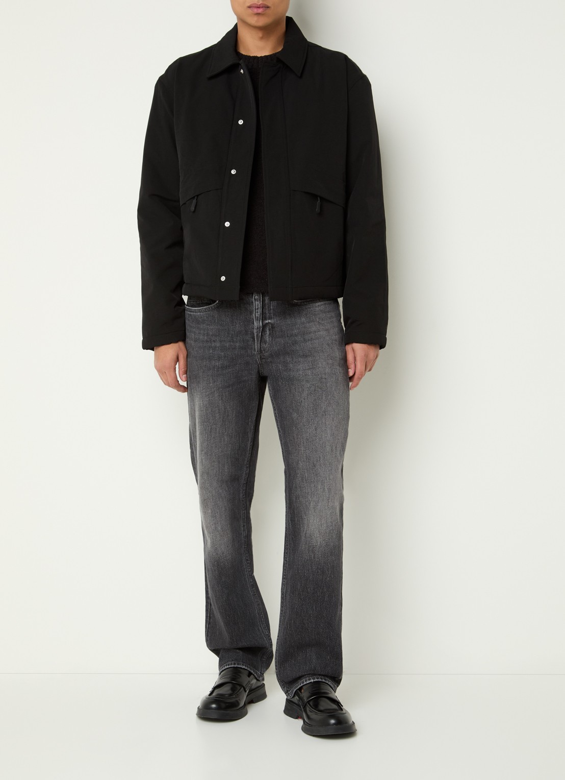 Denham Uni cropped jack met ritszakken - voorkant 2 zwart