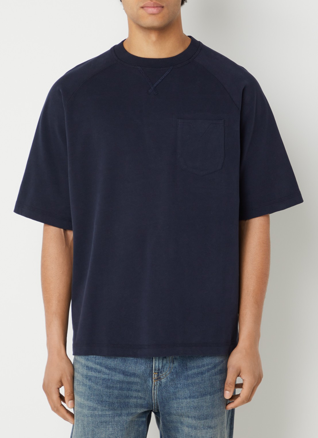 Denham US Navy Pocket T-shirt met borstzak - detail donkerblauw